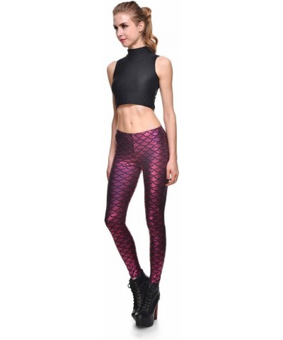 Womens Shiny Sexy Mermaid Fish Scale Hologram Stretch Soft High Waist Leggings S-4XL Pink $6.66 Leggings