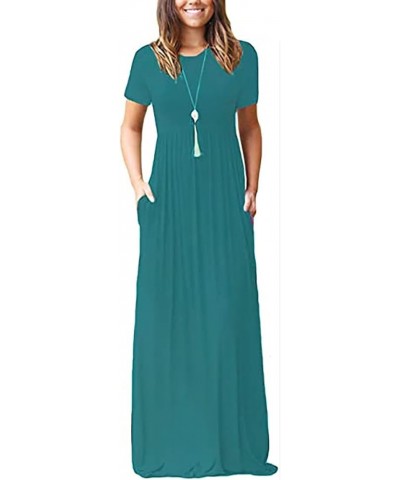 Maxi Dress for Women Plus Size Short Sleeve Loose Plain Casual Long Maxi Dresses Floral Empire Waist Dress with Pockets B-mul...