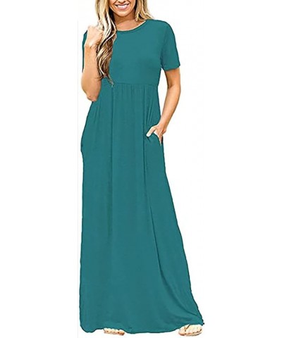 Maxi Dress for Women Plus Size Short Sleeve Loose Plain Casual Long Maxi Dresses Floral Empire Waist Dress with Pockets B-mul...