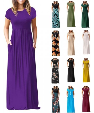 Maxi Dress for Women Plus Size Short Sleeve Loose Plain Casual Long Maxi Dresses Floral Empire Waist Dress with Pockets B-mul...