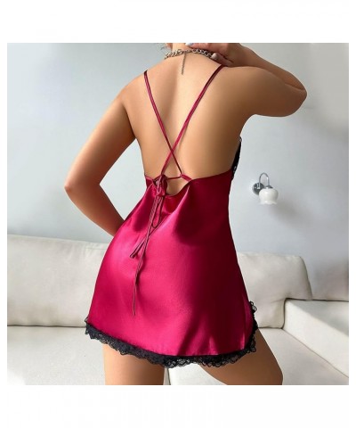 Women Sexy Lace Babydoll Chemise Floral Embroidery Sheer Push up Skirt Adjustable Strappy Nightwear Negligee 3143-iydjss-red1...