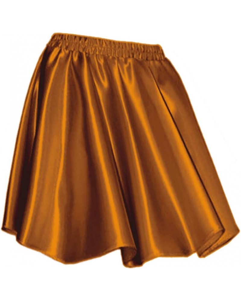 Women's Basic Versatile Satin Flared Casual Mini Skater Skirt Golden $13.49 Skirts