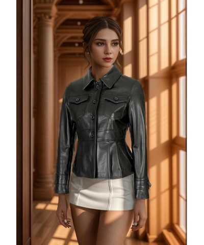 Leather Jackets For Women - Real Lambskin Motorcycle Style Casual Outfits Womens Leather Jacket Gladys - Black Short Body Pep...