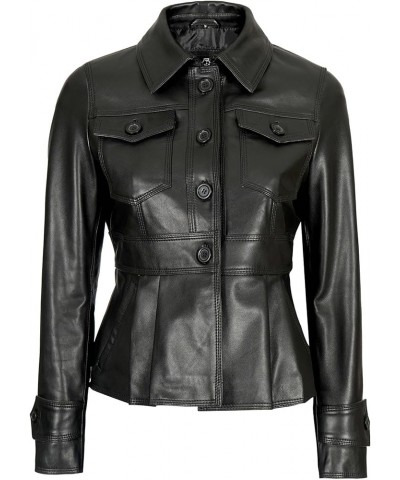 Leather Jackets For Women - Real Lambskin Motorcycle Style Casual Outfits Womens Leather Jacket Gladys - Black Short Body Pep...