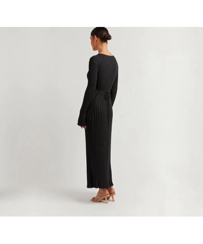 Winter Maxi Sweater Dress Long Sleeve Ribbed Knit Bodycon Sweater Dress for Women V-Neck Midi Wrap Long Dresses Black $28.08 ...