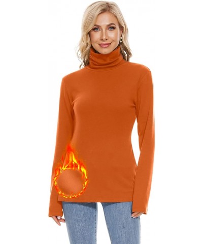 Womens Turtleneck Long Sleeve Top Fleece Lined Sweatshirt Lightweight Ultra Soft Base Layer Orange $17.48 Activewear