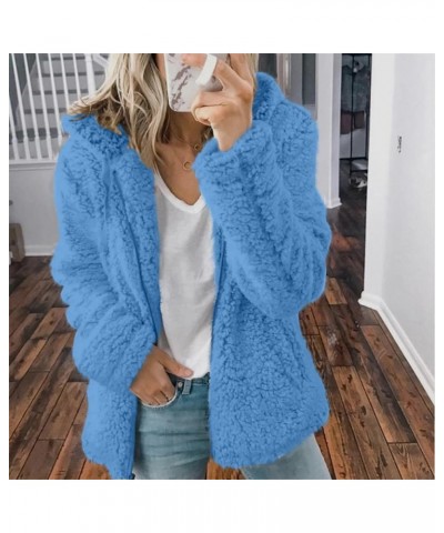 Women's Fur Jackets Fashion Solid Color Jacket Long Sleeve Zipper Hooded Plush Coat Fluffy Jackets, S-2XL 2-blue $9.17 Jackets