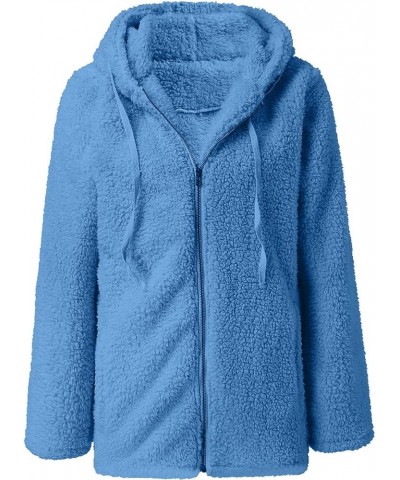 Women's Fur Jackets Fashion Solid Color Jacket Long Sleeve Zipper Hooded Plush Coat Fluffy Jackets, S-2XL 2-blue $9.17 Jackets