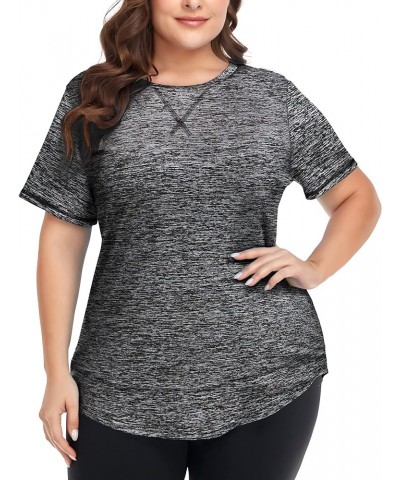 Plus Size Workout Tops for Women Short Sleeve Loose fit Shirts Athletic Gym Yoga Clothing Dark Gray $10.00 Activewear