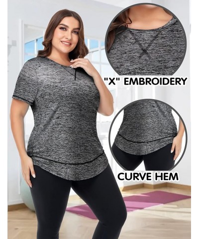 Plus Size Workout Tops for Women Short Sleeve Loose fit Shirts Athletic Gym Yoga Clothing Dark Gray $10.00 Activewear