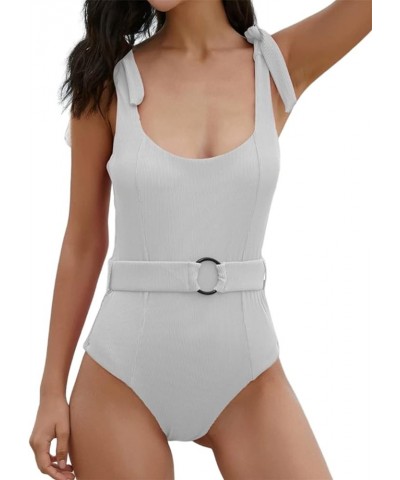 Women's One Piece Swimsuits Belt Tummy Control Bathing Suits Tie Shoulder Swimwear White $18.89 Swimsuits