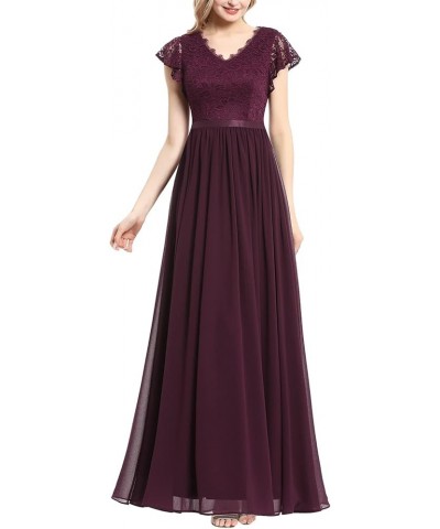 Women's V Neck Formal Dress Maxi Lace Chiffon Long Bridesmaid Wedding Gown Grape $23.92 Dresses