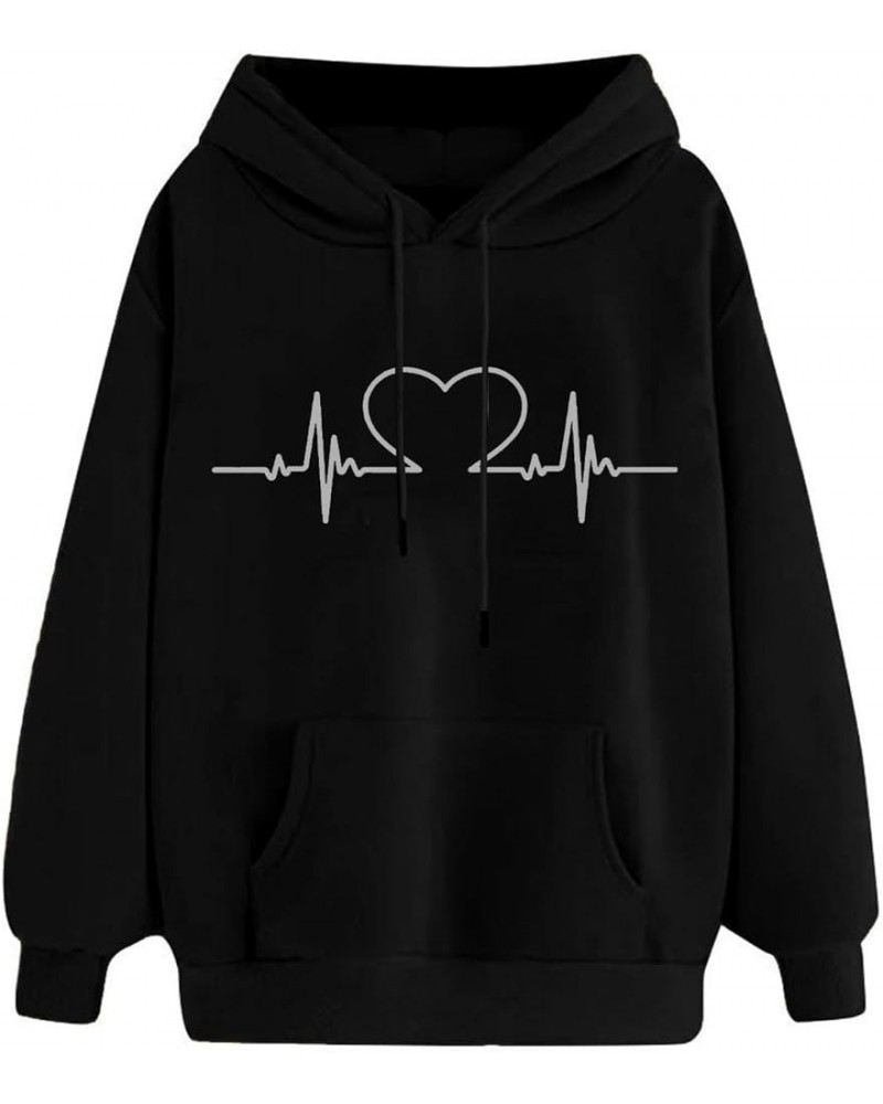 Womens Hoodies Casual Heart Print Pullover Fashion Fall Long Sleeve Sweatshirt Tops Teen Girls Loose Sweatshirts Top 02black ...