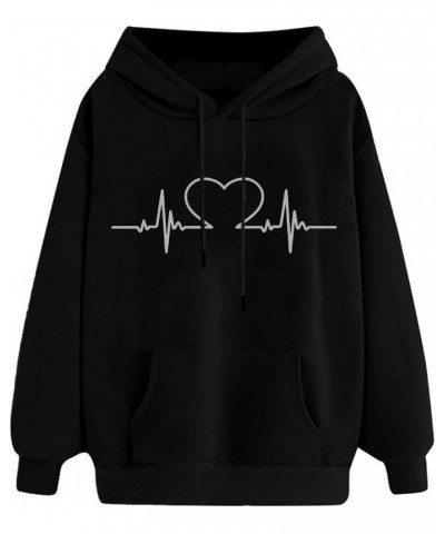 Womens Hoodies Casual Heart Print Pullover Fashion Fall Long Sleeve Sweatshirt Tops Teen Girls Loose Sweatshirts Top 02black ...