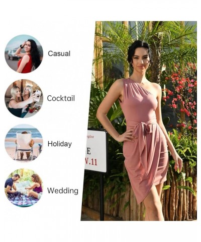 Women's Summer Fashion One Shoulder Ruched Bodycon Dress Sexy Fitted Cocktail Party Dresses 01 Royal Blue $14.30 Dresses