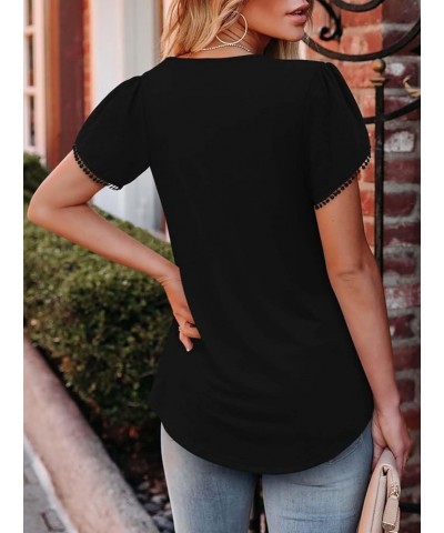 Womens Summer Tops Pleated Short Sleeve Square Neck Tunics Blouses Shirts 1-black $12.25 Tops