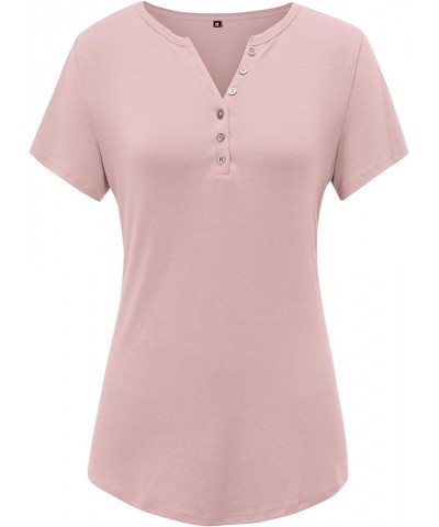 Women's Short Sleeve V-Neck Button Loose Casual Tops Blouse Henley T Shirts A15-pink $12.95 Tops