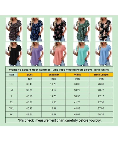 Womens Summer Tops Pleated Short Sleeve Square Neck Tunics Blouses Shirts 1-black $12.25 Tops