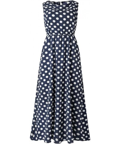 Women's Polka Dot Round Neck Sleeveless Boho Maxi Dresses Female Sundresses Blue $10.11 Dresses