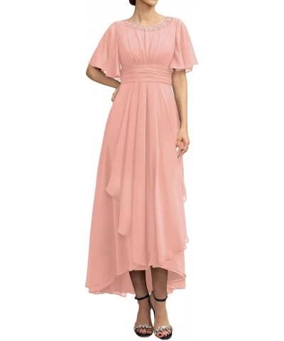 Mother of The Bride Dresses for Wedding Party Gowns Chiffon Wedding Guest Dresses for Women Formal Dresses Short Sleeves Peac...