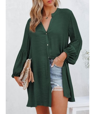 Womens Sexy V Neck Cover Up Long Sleeve Button Down Shirts Dresses X Blackish Green $17.67 Swimsuits