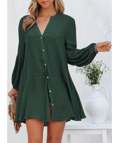 Womens Sexy V Neck Cover Up Long Sleeve Button Down Shirts Dresses X Blackish Green $17.67 Swimsuits