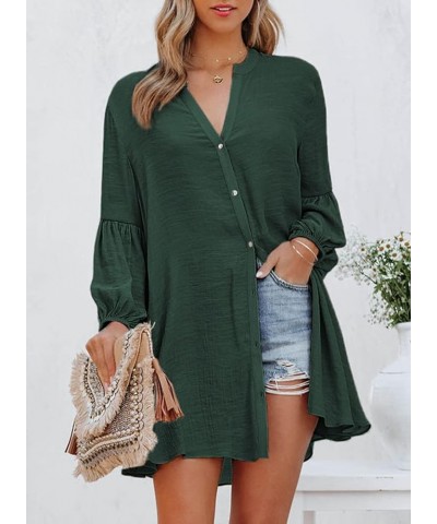 Womens Sexy V Neck Cover Up Long Sleeve Button Down Shirts Dresses X Blackish Green $17.67 Swimsuits