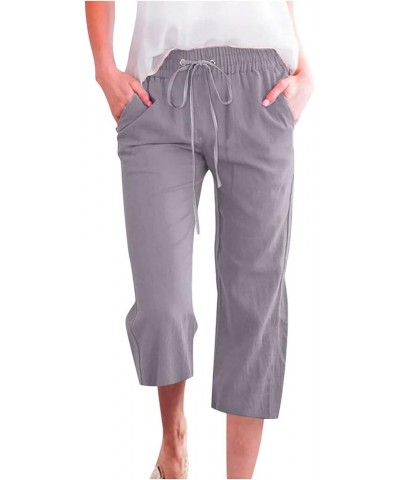 Linen Capri Pants for Women 2024 Summer Casual Capri Leggings Lightweight High Wasit Cropped Trousers with Pockets B-gray $10...