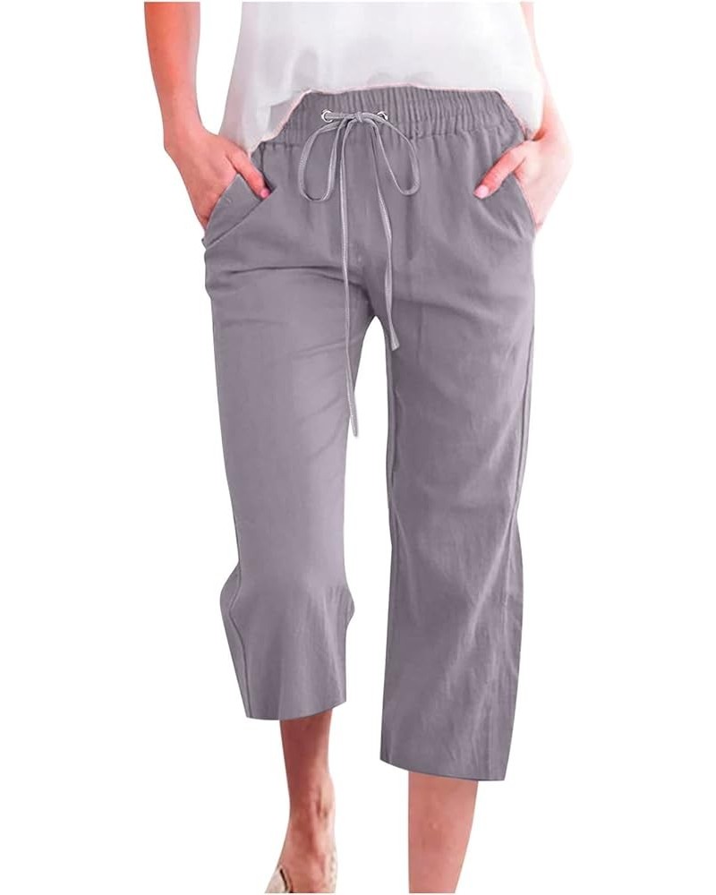 Linen Capri Pants for Women 2024 Summer Casual Capri Leggings Lightweight High Wasit Cropped Trousers with Pockets B-gray $10...