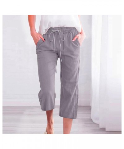 Linen Capri Pants for Women 2024 Summer Casual Capri Leggings Lightweight High Wasit Cropped Trousers with Pockets B-gray $10...