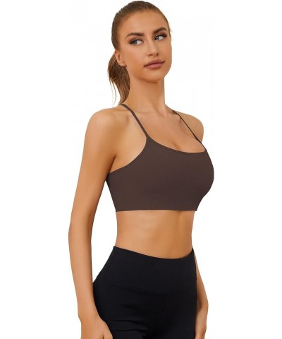 Sports Bras for Women Padded Racerback Medium Support Comfort Stretch Fashion Knit Yoga Bra Coffee $13.92 Lingerie