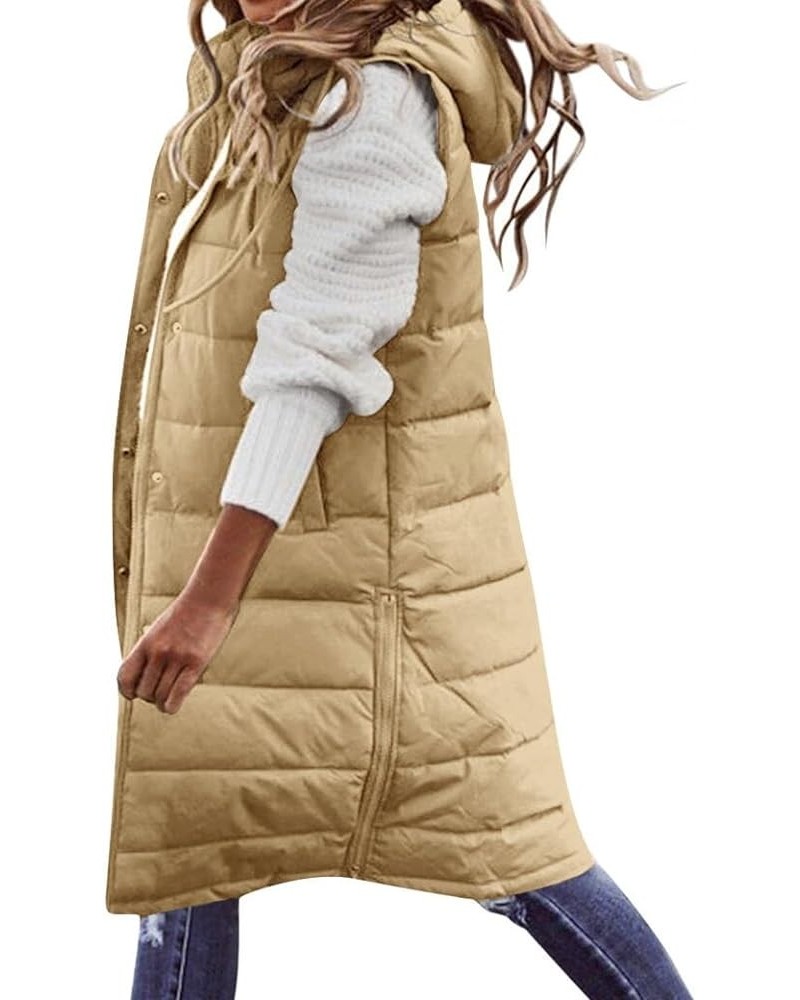 Oversized Long Down Vest for Women Outdoor Coats with Hood Long Puffer Vest Winter Coats Sleeveless Warm Jacket Khaki $34.28 ...