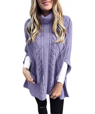 Womens 2023 Cable Knit Turtleneck Poncho Sweater Elegant Chunky Loose Cape Wrap Sweaters Pullover Chic Jumper Tops Pp2 $13.20...