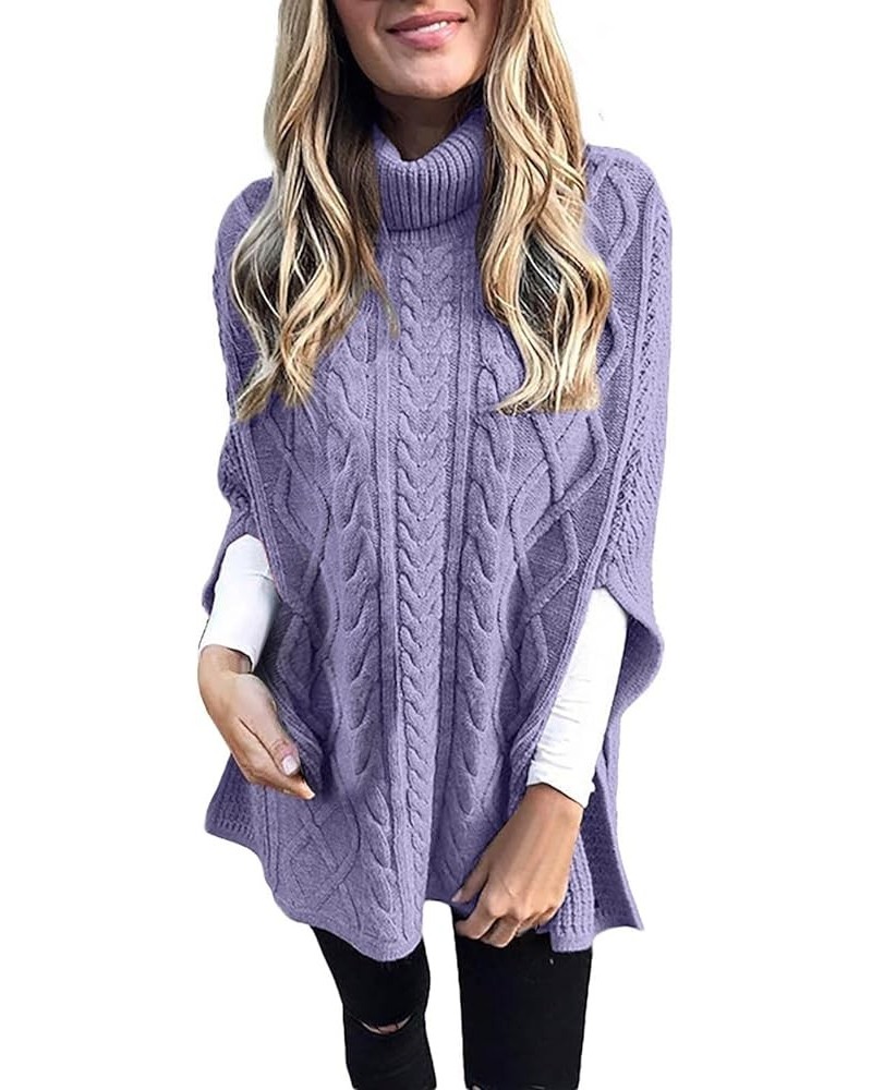 Womens 2023 Cable Knit Turtleneck Poncho Sweater Elegant Chunky Loose Cape Wrap Sweaters Pullover Chic Jumper Tops Pp2 $13.20...