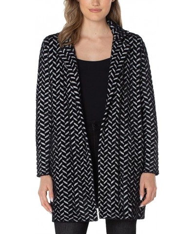 Women's Open Front Coatigan Sweater Black Herringbone $50.40 Sweaters