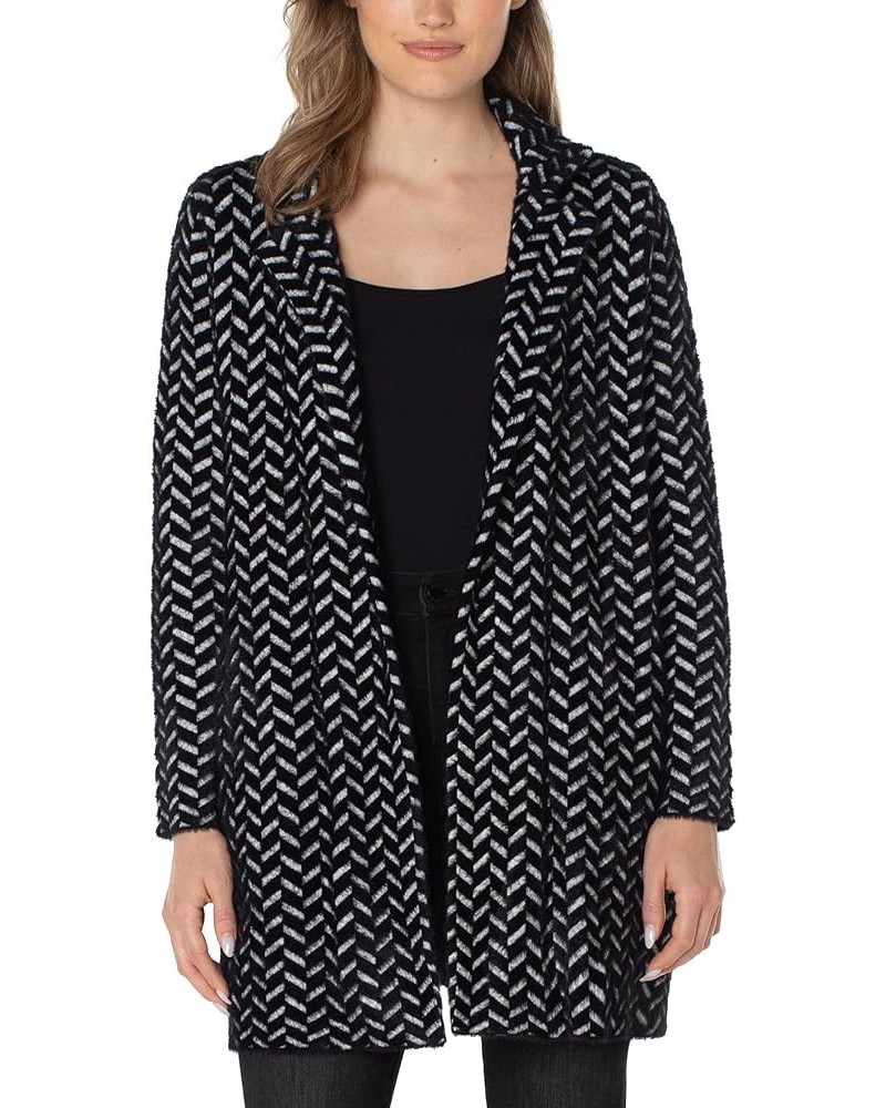 Women's Open Front Coatigan Sweater Black Herringbone $50.40 Sweaters