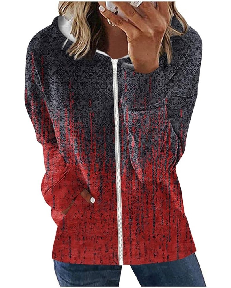 Hoodies For Women,Womens Color Block Zip Up Jacket Long Sleeve Coat With Pockets Drawstring Hooded Sweatshirt 2-wine $13.35 Tops