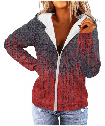 Hoodies For Women,Womens Color Block Zip Up Jacket Long Sleeve Coat With Pockets Drawstring Hooded Sweatshirt 2-wine $13.35 Tops