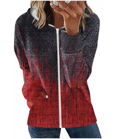 Hoodies For Women,Womens Color Block Zip Up Jacket Long Sleeve Coat With Pockets Drawstring Hooded Sweatshirt 2-wine $13.35 Tops