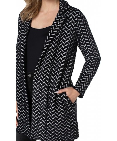 Women's Open Front Coatigan Sweater Black Herringbone $50.40 Sweaters