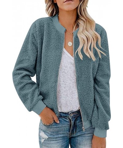 Women's Sherpa Fleece Jacket Faux Fuzzy Long Sleeve Casual Zip Up Bomber Coat Lightblue $24.01 Jackets