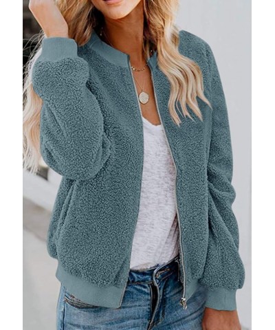 Women's Sherpa Fleece Jacket Faux Fuzzy Long Sleeve Casual Zip Up Bomber Coat Lightblue $24.01 Jackets