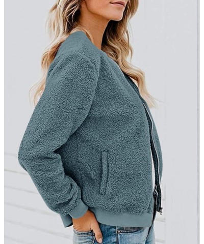 Women's Sherpa Fleece Jacket Faux Fuzzy Long Sleeve Casual Zip Up Bomber Coat Lightblue $24.01 Jackets