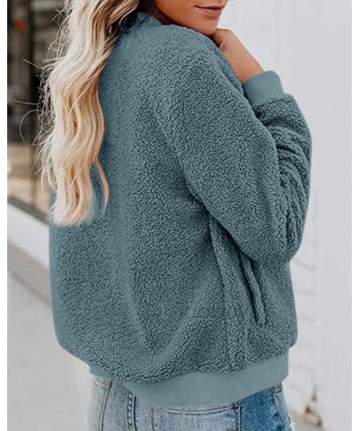 Women's Sherpa Fleece Jacket Faux Fuzzy Long Sleeve Casual Zip Up Bomber Coat Lightblue $24.01 Jackets