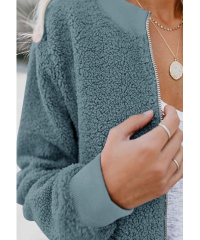 Women's Sherpa Fleece Jacket Faux Fuzzy Long Sleeve Casual Zip Up Bomber Coat Lightblue $24.01 Jackets