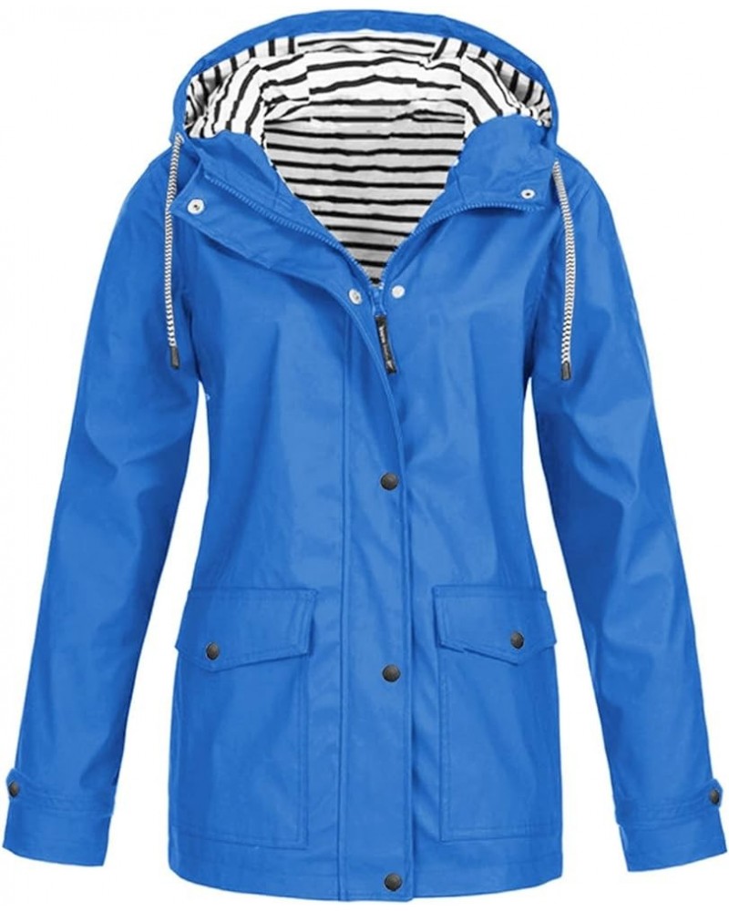 Rain Jacket Women Windbreaker Plus Size Waterproof Outdoor Trench Coats Packable Long Active Raincoat with Hood F-blue $13.80...