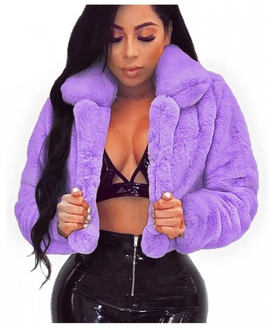 Women's Cropped Faux Fur Jacket Lapel Cardigan Winter Fuzzy Fleece Jackets Short Open Front Faux Fur Coat Outerwear Purple $1...