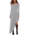 Women's Off The Shoulder Long Sleeve Maxi Dress Fall Casual Ruffle Irregular Hem Wedding Guest Dresses Grey $32.47 Dresses