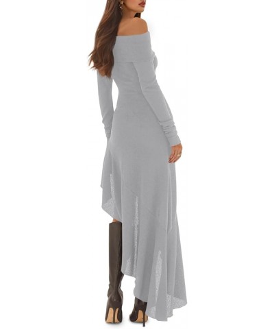 Women's Off The Shoulder Long Sleeve Maxi Dress Fall Casual Ruffle Irregular Hem Wedding Guest Dresses Grey $32.47 Dresses