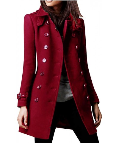 Trench Coats for Women Long Coat Fall/Winter Fashion 2023 Peacoat Womens Lapel Jackets Shackets Plus Size 03 Wine $13.10 Coats